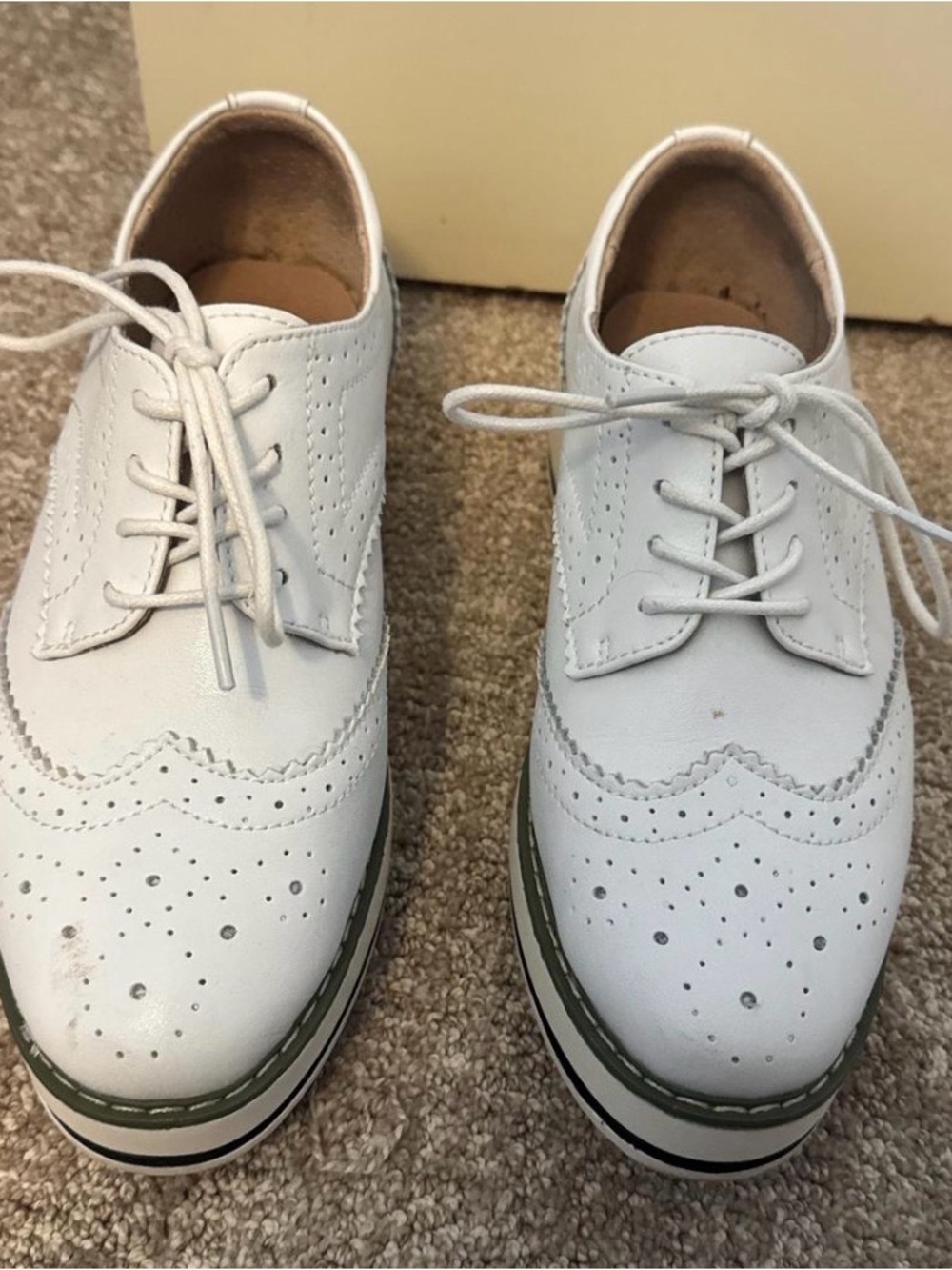 White Womens Wingtip Leather Oxfords